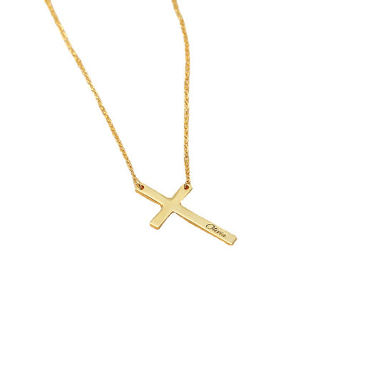 Trendige Kreuz-Design Halskette, aus Sterling-Silber, 18 Karat vergoldet, anpassbares Namensdesign,