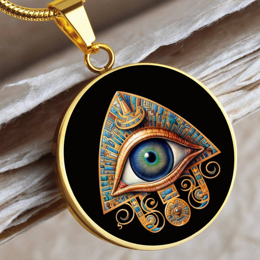 Spirituelle Halskette AUGE DES HORUS spiritueller Schmuck, personalisierte Geschenke, Halskette aus Edelstahl od. 18K Vergoldung in Geschenkbox, kostenlose Gravur