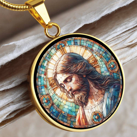 Handgefertigter Medaillon-Anhänger mit Jesus – Mosaik-Stil,Geschenk für sie, Geschenk für ihn, spiritueller Anhänger kostenlose Gravur