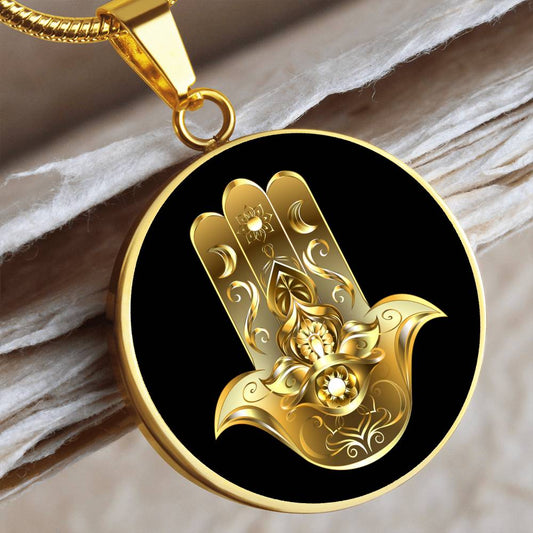 Spirituelle Halskette HAMSA HAND  spiritueller Schmuck, personalisierte Geschenke, Halskette aus Edelstahl od. 18K Vergoldung in Geschenkbox, kostenlose Gravur