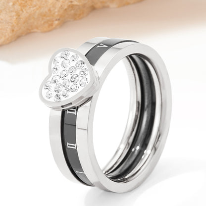 Ring aus 18-Karat vergoldetem Edelstahl mit neuartigen und trendigen römischen Ziffern und Love-Diamant-Design